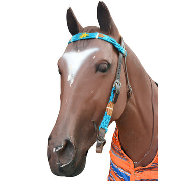 HILASON Sun Western Wool Breast Collar Headstall Set Tack Set Turquoise & Brown